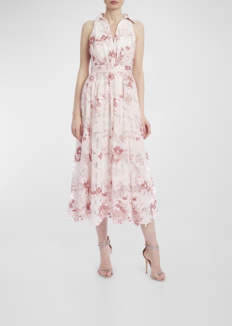 Badgley Mischka Sleeveless Floral Jacquard Midi Dress