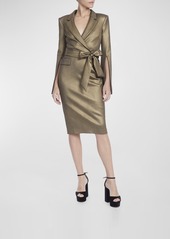 Badgley Mischka Split-Sleeve Metallic Scuba Midi Dress