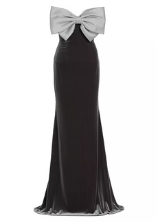 Badgley Mischka Strapless Bow Floor-Length Gown