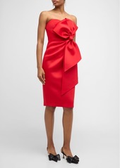 Badgley Mischka Strapless Bow-Front Bodycon Midi Dress