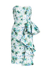 Badgley Mischka Strapless Floral Printed Mikado Dress