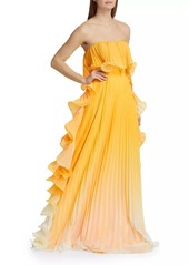 Badgley Mischka Strapless Ombréd Ruffled Gown