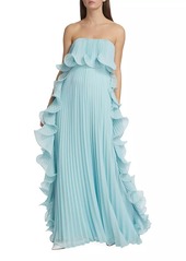 Badgley Mischka Strapless Pleated Ruffle Gown