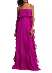 Badgley Mischka Strapless Pleated Ruffle Gown