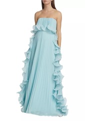 Badgley Mischka Strapless Pleated Ruffle Gown