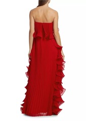 Badgley Mischka Strapless Pleated Ruffle Gown