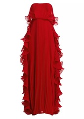 Badgley Mischka Strapless Pleated Ruffle Gown