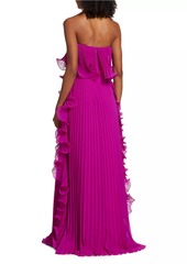 Badgley Mischka Strapless Pleated Ruffle Gown