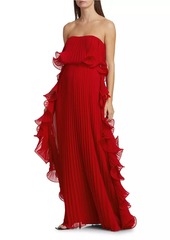 Badgley Mischka Strapless Pleated Ruffle Gown