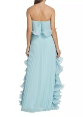 Badgley Mischka Strapless Pleated Ruffle Gown