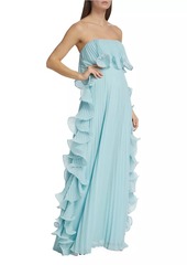 Badgley Mischka Strapless Pleated Ruffle Gown