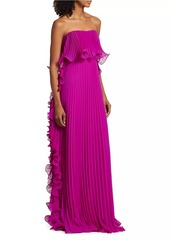 Badgley Mischka Strapless Pleated Ruffle Gown