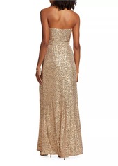 Badgley Mischka Strapless Sequin Bow Gown