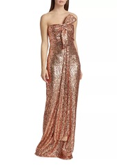 Badgley Mischka Strapless Sequined Bow Gown