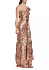 Badgley Mischka Strapless Sequined Bow Gown