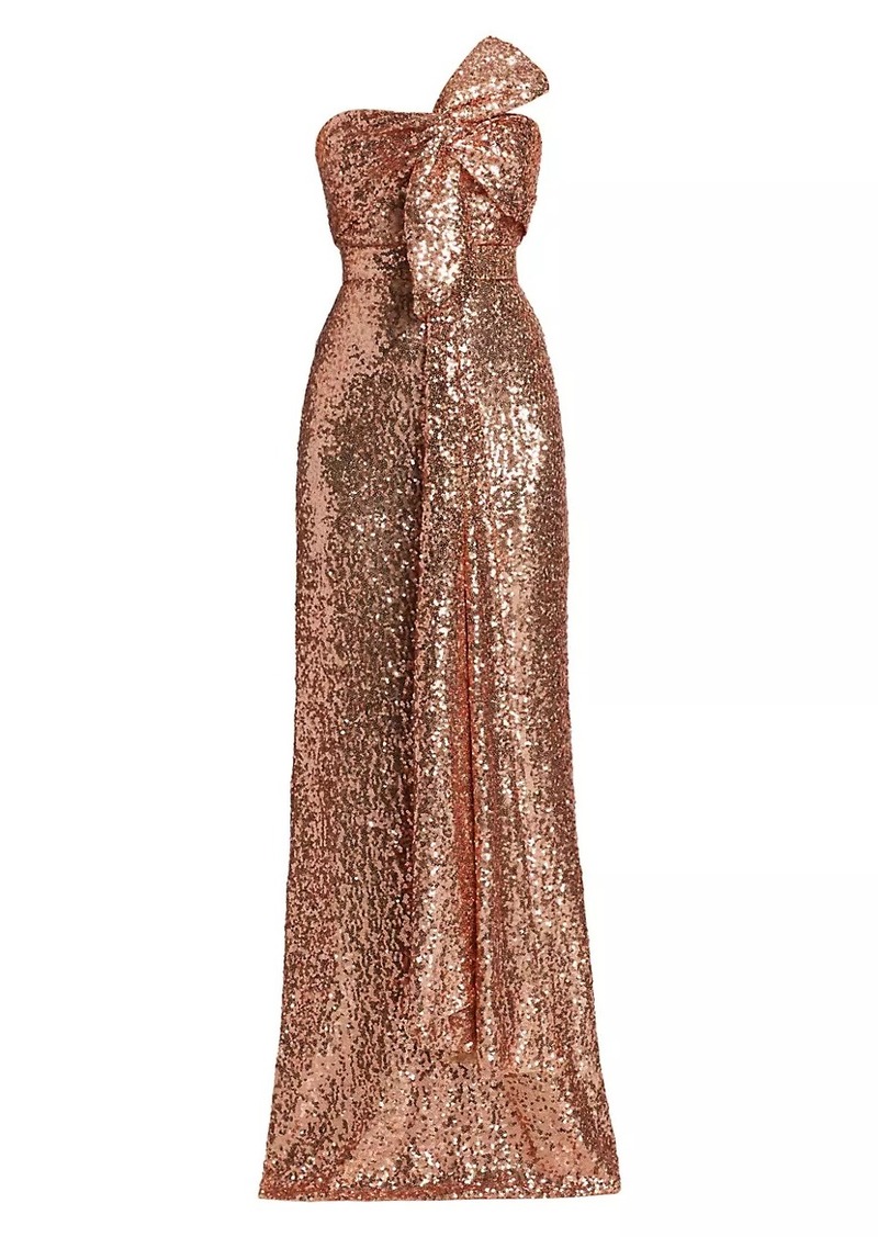 Badgley Mischka Strapless Sequined Bow Gown