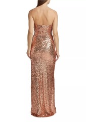 Badgley Mischka Strapless Sequined Bow Gown