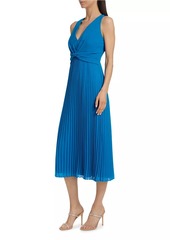 Badgley Mischka Sunburst Pleated Bow-Waist Midi-Dress