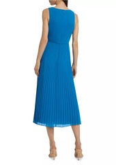 Badgley Mischka Sunburst Pleated Bow-Waist Midi-Dress