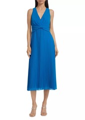 Badgley Mischka Sunburst Pleated Bow-Waist Midi-Dress