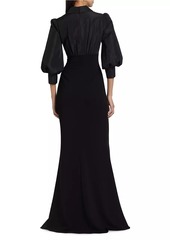 Badgley Mischka Taffeta-Crepe Bishop-Sleeve Gown