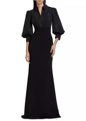 Badgley Mischka Taffeta-Crepe Bishop-Sleeve Gown