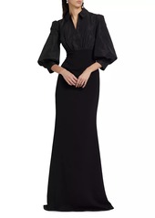 Badgley Mischka Taffeta-Crepe Bishop-Sleeve Gown