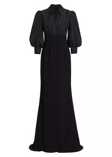 Badgley Mischka Taffeta-Crepe Bishop-Sleeve Gown