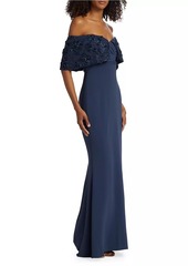 Badgley Mischka Textured Off-The-Shoulder Gown