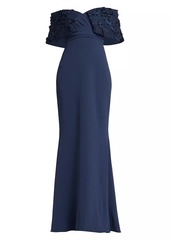 Badgley Mischka Textured Off-The-Shoulder Gown