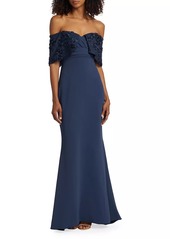 Badgley Mischka Textured Off-The-Shoulder Gown