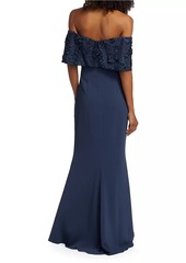 Badgley Mischka Textured Off-The-Shoulder Gown