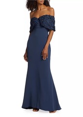 Badgley Mischka Textured Off-The-Shoulder Gown