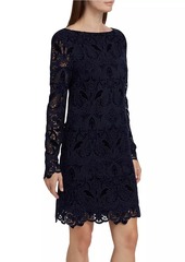 Badgley Mischka Velvet-Lace Long-Sleeve Midi-Dress