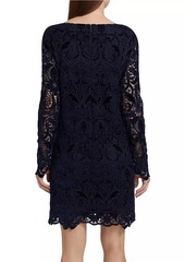 Badgley Mischka Velvet-Lace Long-Sleeve Midi-Dress