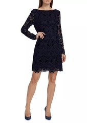 Badgley Mischka Velvet-Lace Long-Sleeve Midi-Dress