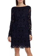 Badgley Mischka Velvet-Lace Long-Sleeve Midi-Dress