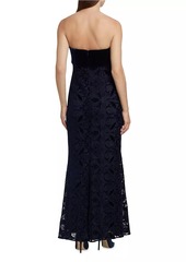 Badgley Mischka Velvet Lace Strapless Gown