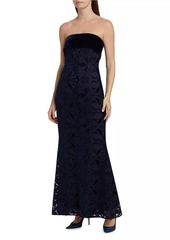 Badgley Mischka Velvet Lace Strapless Gown