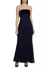 Badgley Mischka Velvet Lace Strapless Gown