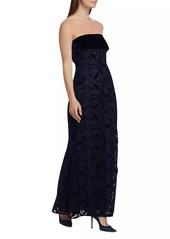 Badgley Mischka Velvet Lace Strapless Gown