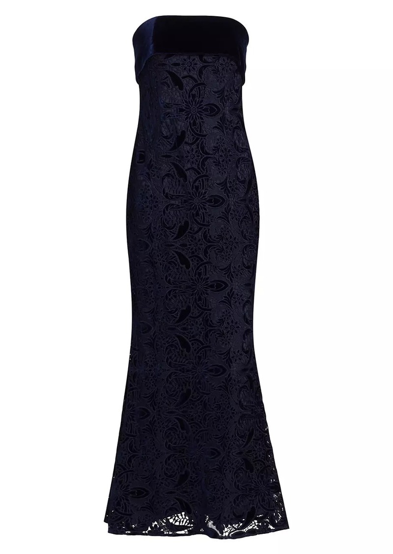 Badgley Mischka Velvet Lace Strapless Gown