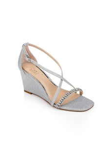 Badgley Mischka Women's Adelynn Crisscross Strap Wedge Evening Sandals - Silver Glitter