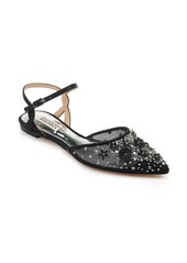Badgley Mischka Collection Carissa Embroidered Pointed Toe Flat in Black Satin at Nordstrom