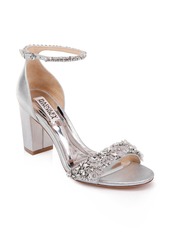 Badgley Mischka Collection Finesse Embellished Ankle Strap Sandal in Silver Metallic Leather at Nordstrom