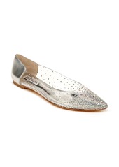 Badgley Mischka Collection Gabi Embellished Pointed Toe Flat in Silver Leather at Nordstrom