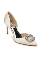 Badgley Mischka Collection Badgley Mischka Gaiana Crystal Embellished Pointed Toe d'Orsay Pump in Soft White Satin at Nordstrom