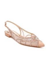 Badgley Mischka Collection Hanna Embellished Slingback Flat in Sunkissed Nude Satin /Mesh at Nordstrom