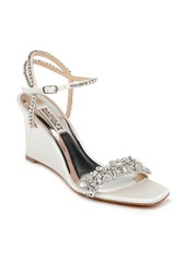 Badgley Mischka Collection Jenna Wedge Sandal in Soft White Satin at Nordstrom