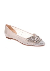Badgley Mischka Collection Quinn Embellished Pointed Toe Flat in Ivory Satin/Mesh at Nordstrom